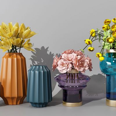现代花瓶花艺百合花3D模型