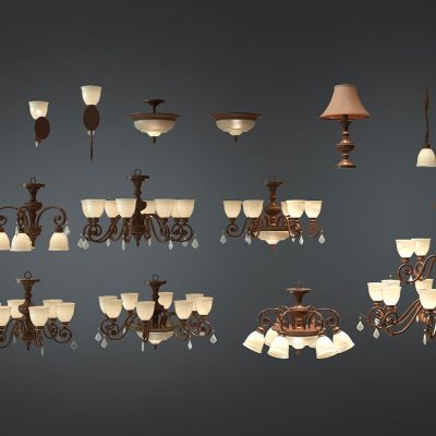 古典金属铁艺吊灯壁灯吸顶灯组合