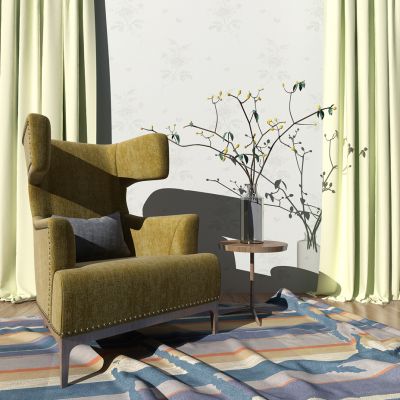 北欧高靠背单人沙发花瓶