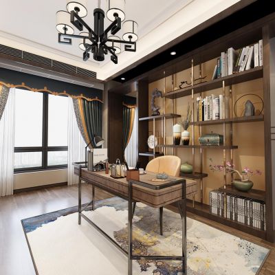 新中式书房书桌椅书柜