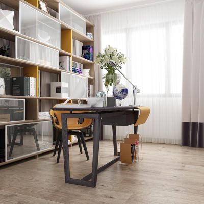 现代书房书桌椅书柜窗帘