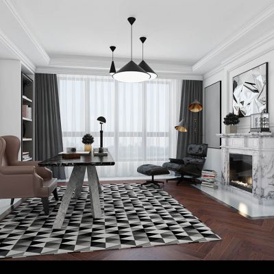 简欧书房书桌椅壁炉办公休闲椅