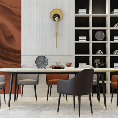 现代餐桌椅组合书柜书籍壁灯