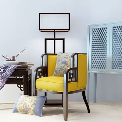 新中式沙发椅子边几组合