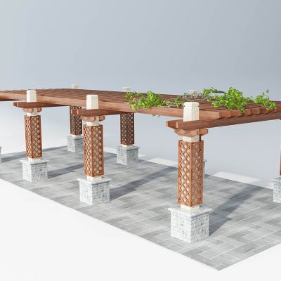 室外园林凉亭廊架藤蔓架子木亭子