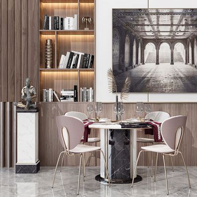 简欧轻奢圆形餐桌椅人物雕塑摆台摆件