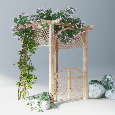 室外园林凉亭廊架藤蔓植物石头架子木亭子