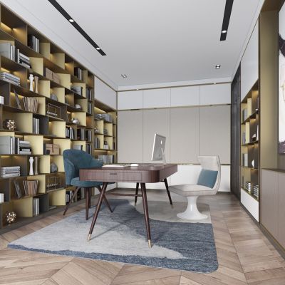 现代轻奢书房书柜书桌椅