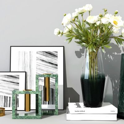 现代简约螺纹渐变玻璃花瓶饰品摆件