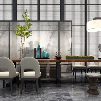 新中式茶桌椅屏风茶室摆件茶具