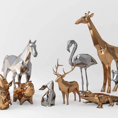 抽象河马鳄鱼鹿马动物雕塑摆件