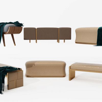 现代轻奢床尾凳沙发凳组合