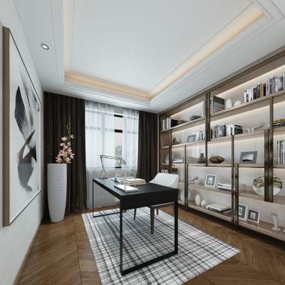 现代书房书桌椅书柜