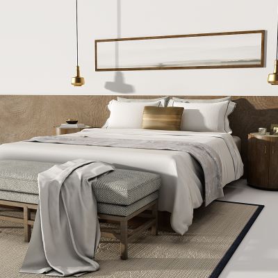 现代简约民宿双人床床尾凳