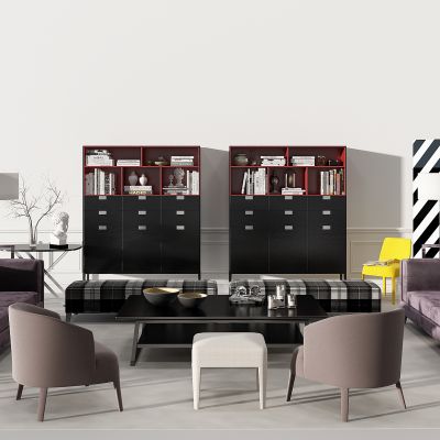 现代沙发茶几装饰柜落地灯组合