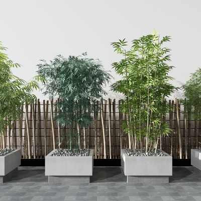 植物盆景绿植竹子花池树池篱笆墙围栏栅栏竹杆鹅卵石民宿