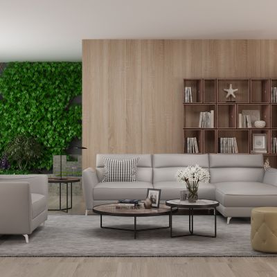 现代沙发皮墩书柜组合