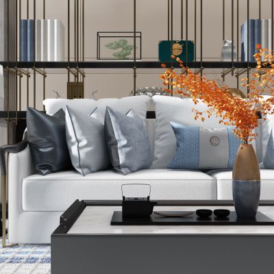 新中式沙发茶几边几台灯花瓶茶具茶壶书柜摆件