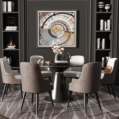 简欧餐桌椅圆形餐桌花瓶