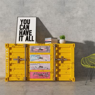 工业风边柜装饰柜藤编椅子