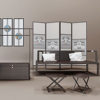 新中式实木家具沙发茶几座椅衣架立体画屏风组合