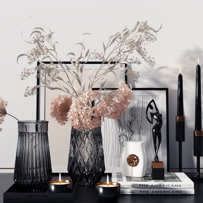 现代透明玻璃菱形花瓶摆件组合