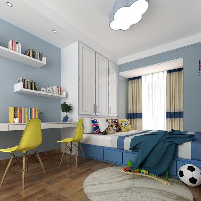 北欧男孩房儿童房榻榻米书桌椅