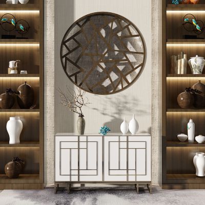 新中式餐边柜玄关柜瓶子罐子摆件花窗