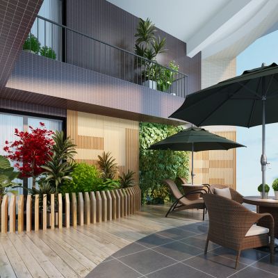 现代户外阳台藤椅遮阳伞