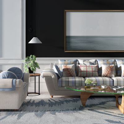 地中海布艺沙发茶几单人沙发