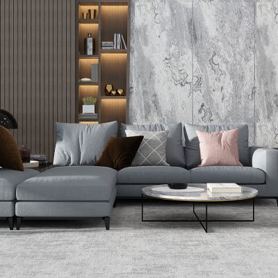 现代沙发转角沙发茶几边几组合