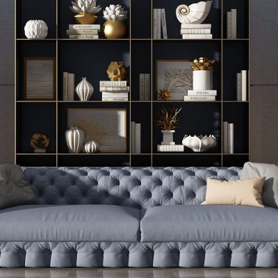 欧式软体皮革沙发沙发书柜海螺摆件