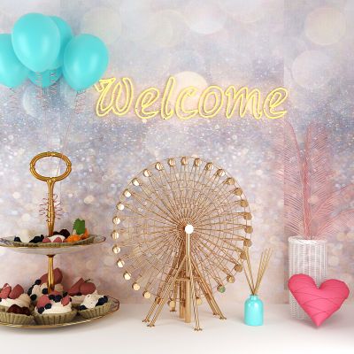 现代网红气球木水车糕点美陈展陈摆件