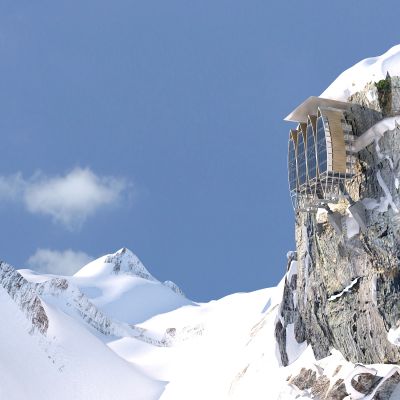 雪山雪景滑雪场栈道