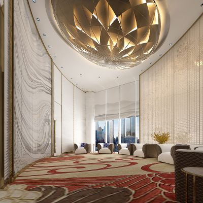 新中式贵宾接待室异形吊灯莲花吸顶灯组合