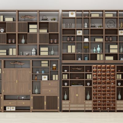 新中式书柜多宝阁茶具储物柜摆件