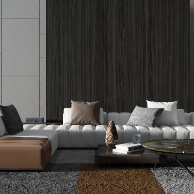 现代轻奢转角沙发茶几靠包边几台灯组合