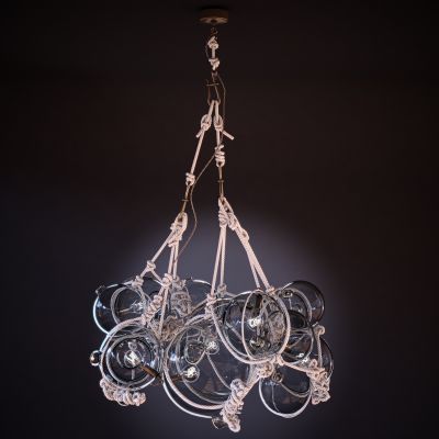 现代麻绳玻璃球吊灯