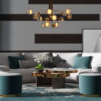 新古典圆形弧形沙发茶几圆形坐墩沙发凳墩吊打边几