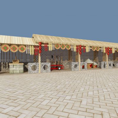 中式茅草屋农家乐民宿农具