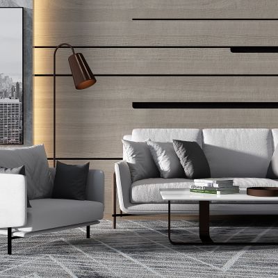 现代沙发茶几单人沙发组合3D模型