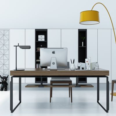 现代书房书桌椅落地灯