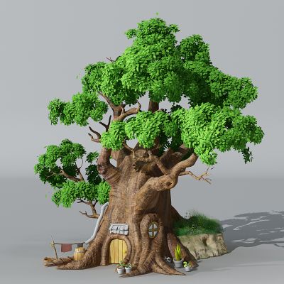 半卡通儿童娱乐景观植物大树树屋