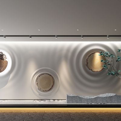 新中式提示景观小品异形造型墙面波浪墙凹凸造型墙树桩树墩条石头座椅毛石