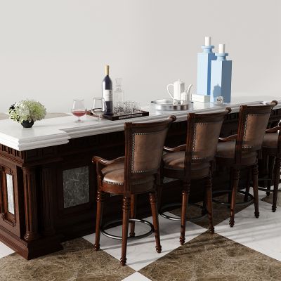 欧式吧台桌椅红酒瓶酒杯