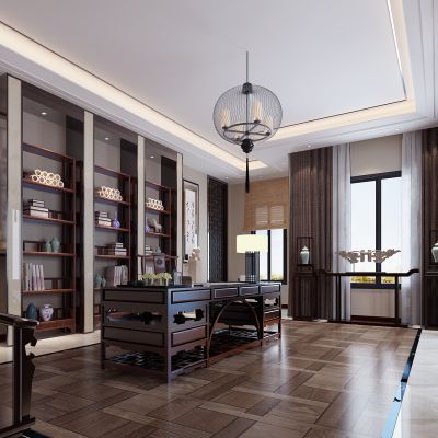 新中式书房办公桌办公椅组合