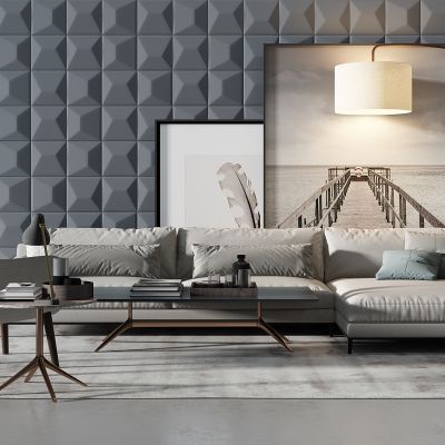 现代转角沙发茶几落地灯