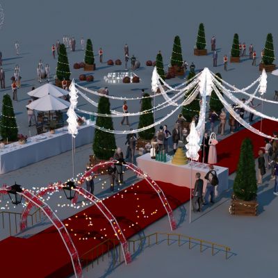 婚庆节日婚礼酒会桌布花环拱门新浪新娘节日彩灯3D模型