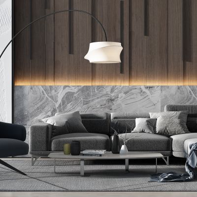 北欧转角沙发茶几休闲椅子落地灯组合