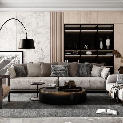 现代客厅沙发茶几休闲椅花瓶抱枕靠包